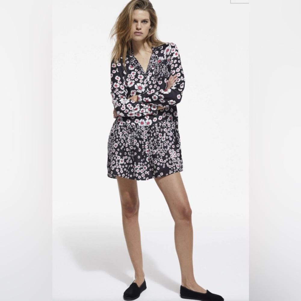 The Kooples Floral Long sleeve shirt Dress Drop waist EU Size 3